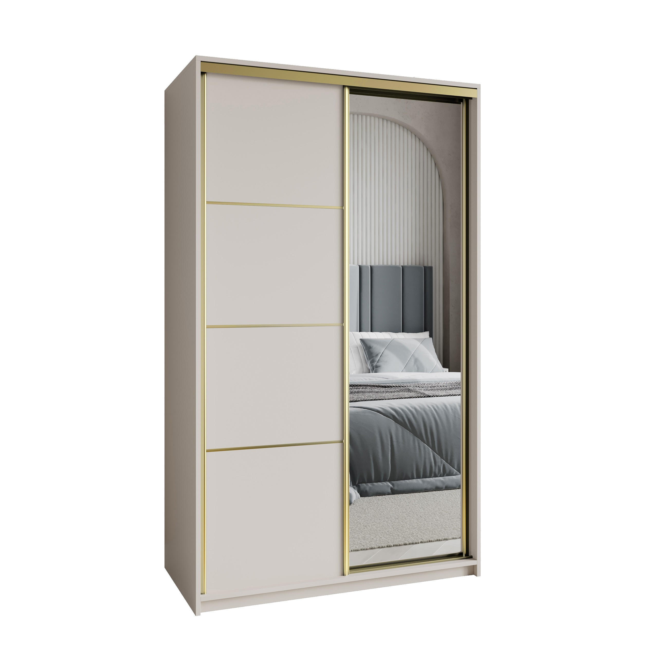 SCHWEBETÜRENSCHRANK VARO 120/205/60 cm 2-türig mit Spiegel Kaschmir - Kaschmir, Holzwerkstoff (120/205/60cm) - MASSENO