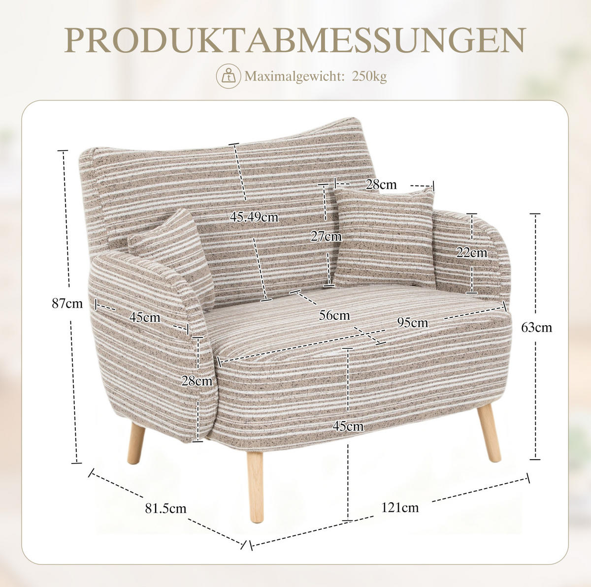 2-SITZER-SOFA aus Bouclé 121x81,5x87 cm in Beige mit Seitentaschen - Beige, Textil (81.5/87/121cm) - Modfu
