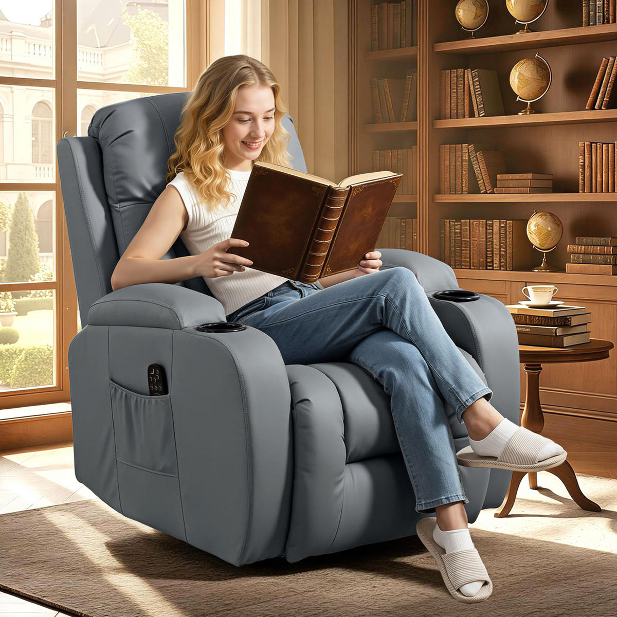 MASSAGESESSEL DE-06430 Wipp-, Liege- & Wärmefunktion, 145° neigbar, drehbar Hellgrau - Hellgrau, Metall (82/103/99cm) - ComfortXL