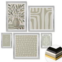 WANDBILDER 5er Set - 50x50 cm & 20x30 cm & 40x60 cm Silberner Rahmen - Abstrakte Pflanzenmuster - Silberfarben, Kunststoff (40/60cm) - ArtPrintCave