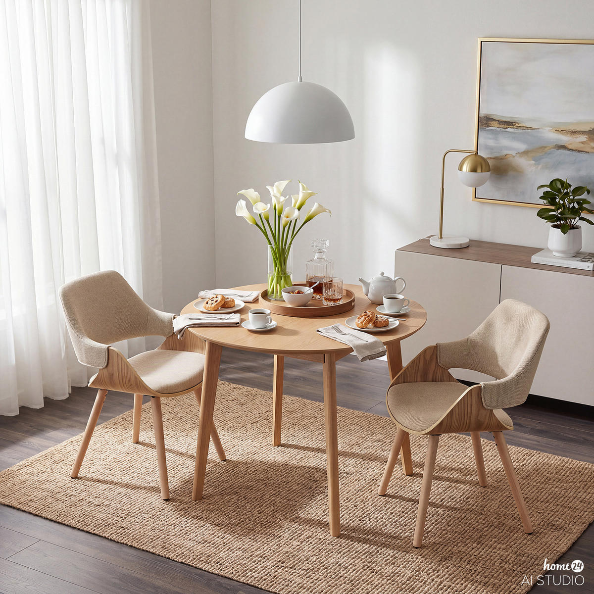 POLSTERSTUHL - 2er-Set - Leinen / Buche massiv - Beige, Holz/Holzwerkstoff (51/80/57cm) - home24