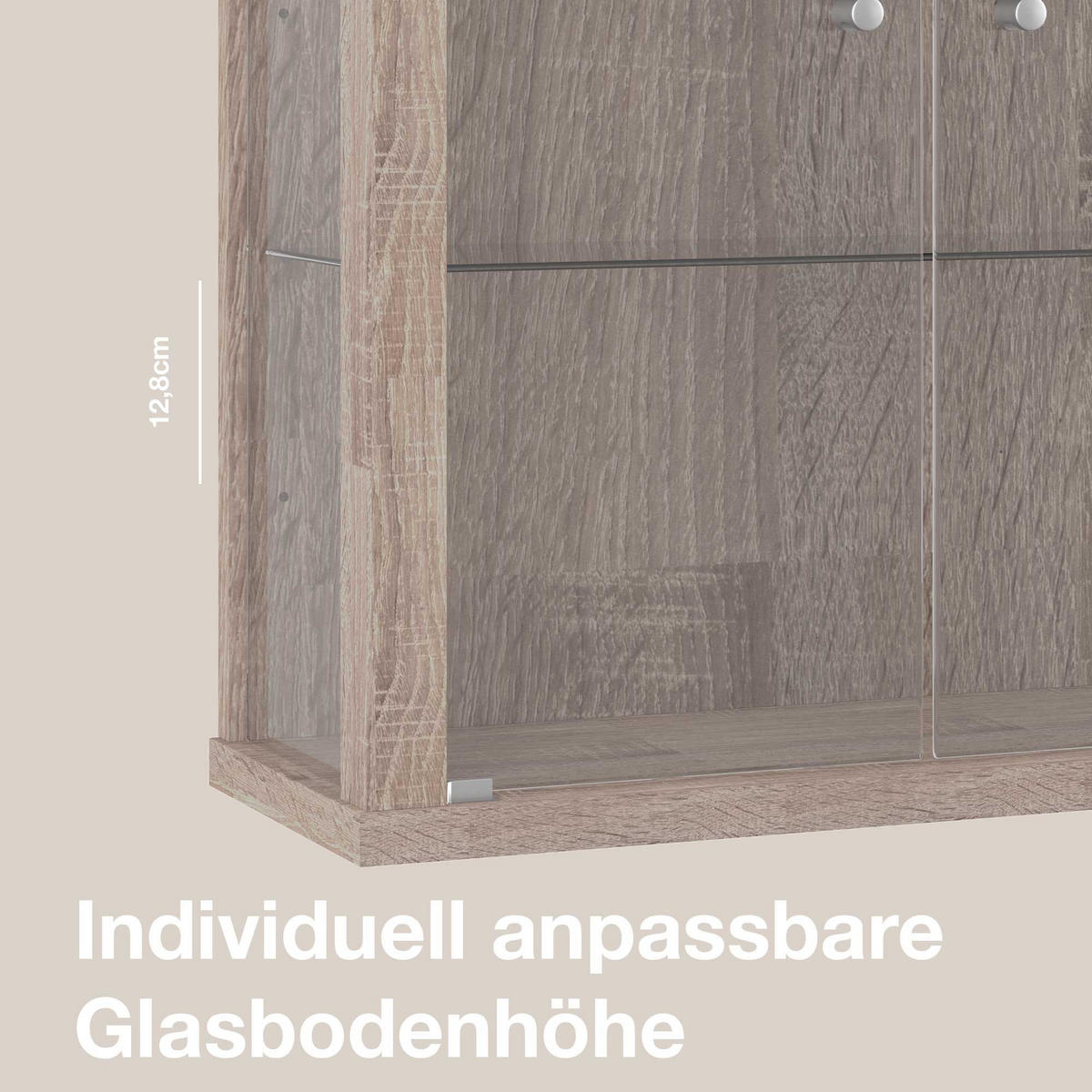 HÄNGEVITRINE 25/60/80 cm mit 2 höhenverstellbaren Glasböden - Transparent/Silberfarben, Glas/Holzwerkstoff (60/80/25cm) - K-Möbel