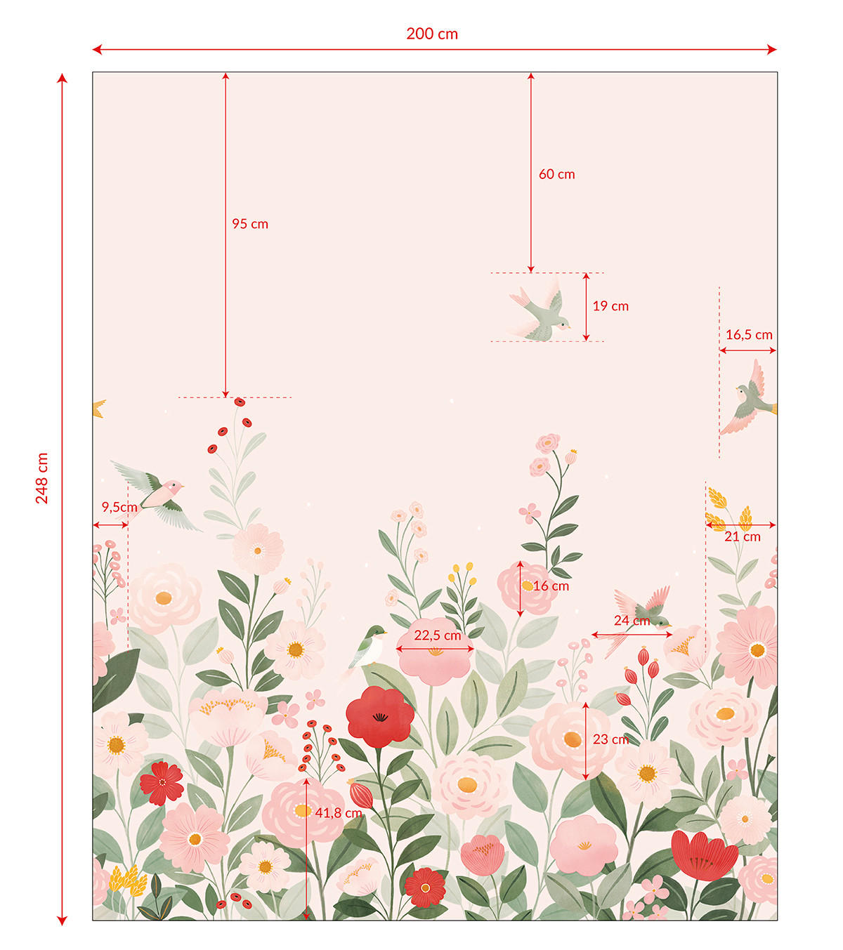 PANORAMA-VLIESTAPETE Blumengarten 2 x 2,48 m, rosa - Pink/Rosa, Papier (200/248cm) - Lilipinso