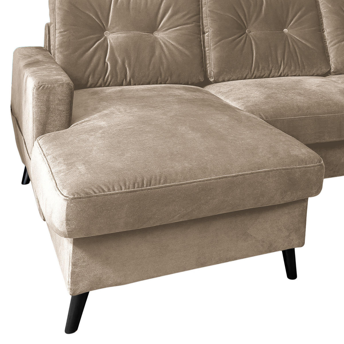 WOHNLANDSCHAFT mit Longchair - Schwarz/Cappuccino, Buchenholz/Textil (297/90/200cm) - home24