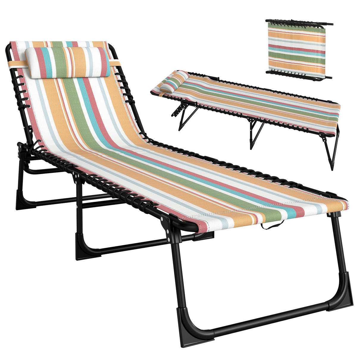 SONNENLIEGE, Faltbare Gartenliege, Klappliege, 4-stufige Rückenlehne, Stahl, Netzstoff, 189 x 58 x 30 cm, Mehrfarbig - Multicolor, Metall (189/30/58cm)