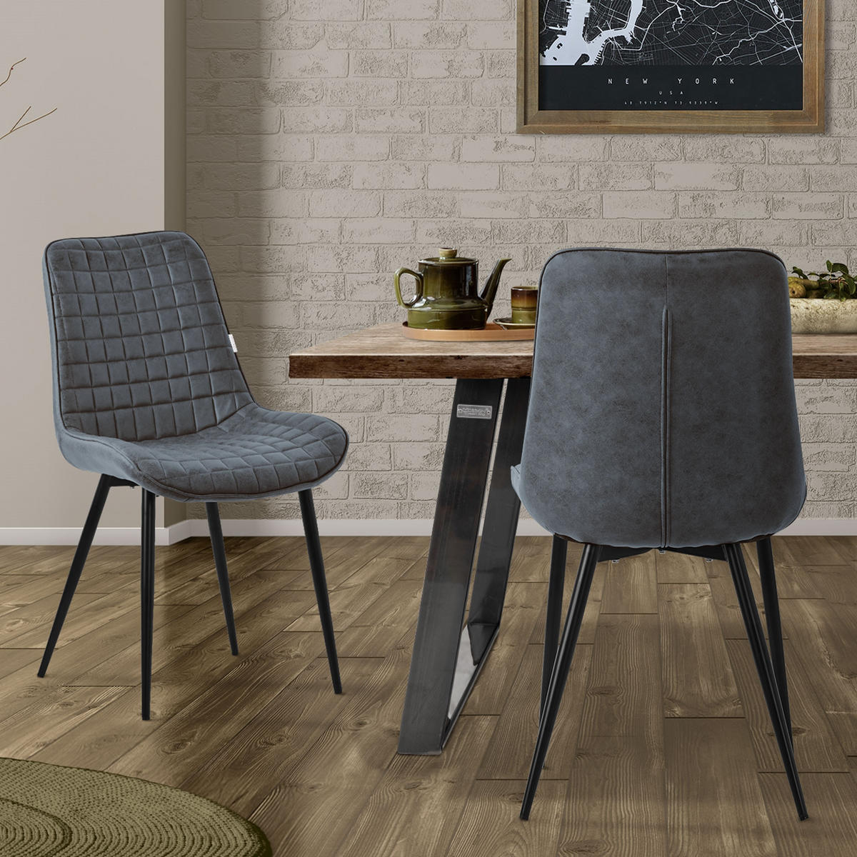 ESSZIMMERSTÜHLE 2ER-SET Anthrazit Kunstleder - Anthrazit/Schwarz, Metall (52/89/60cm) - ML-DESIGN