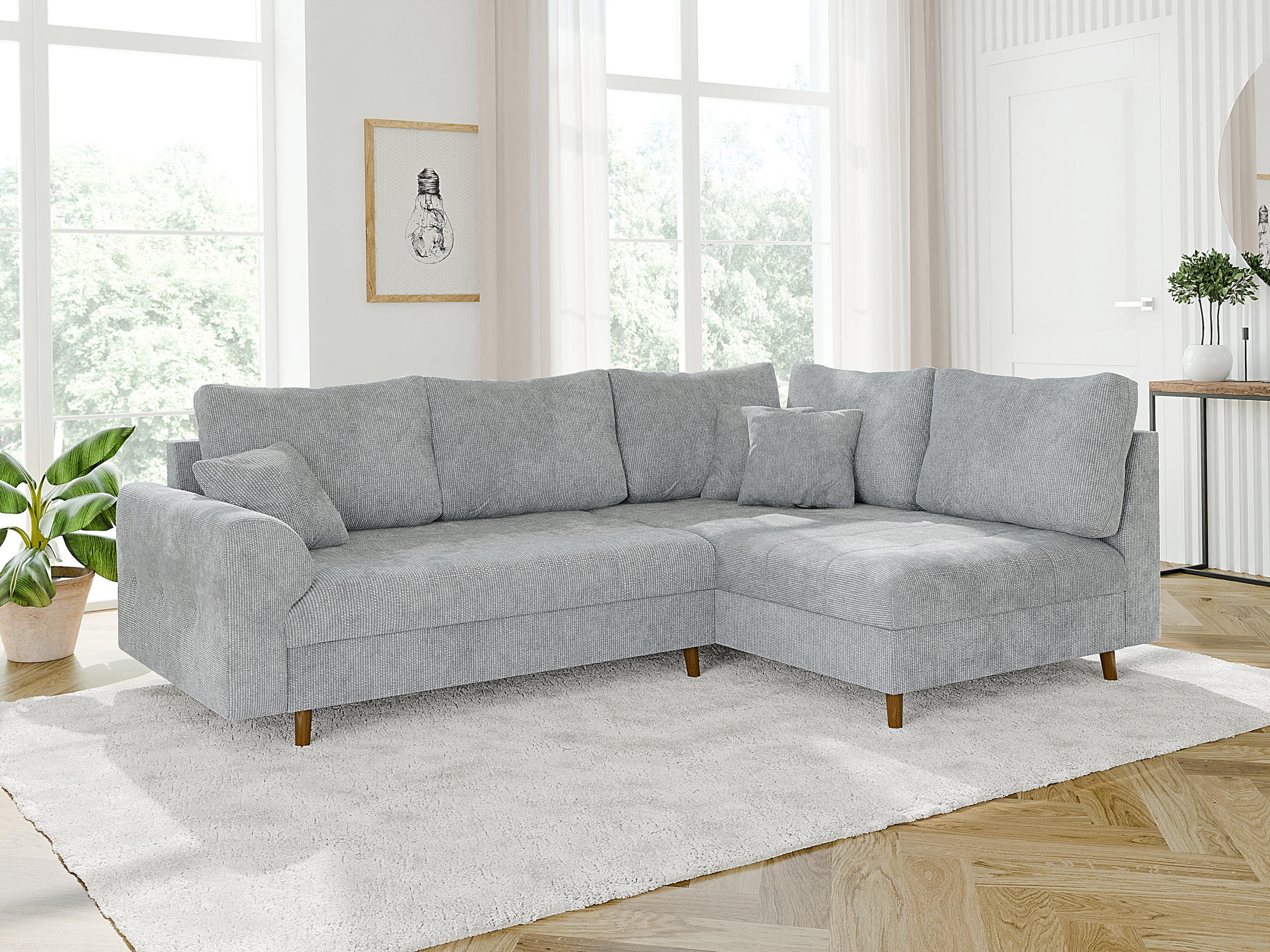 ECKSOFA Sigurd Hellgrau Chenille - Ottomane rechts - Hellgrau/Braun, Holz/Textil (231/161cm) - S-Style Möbel
