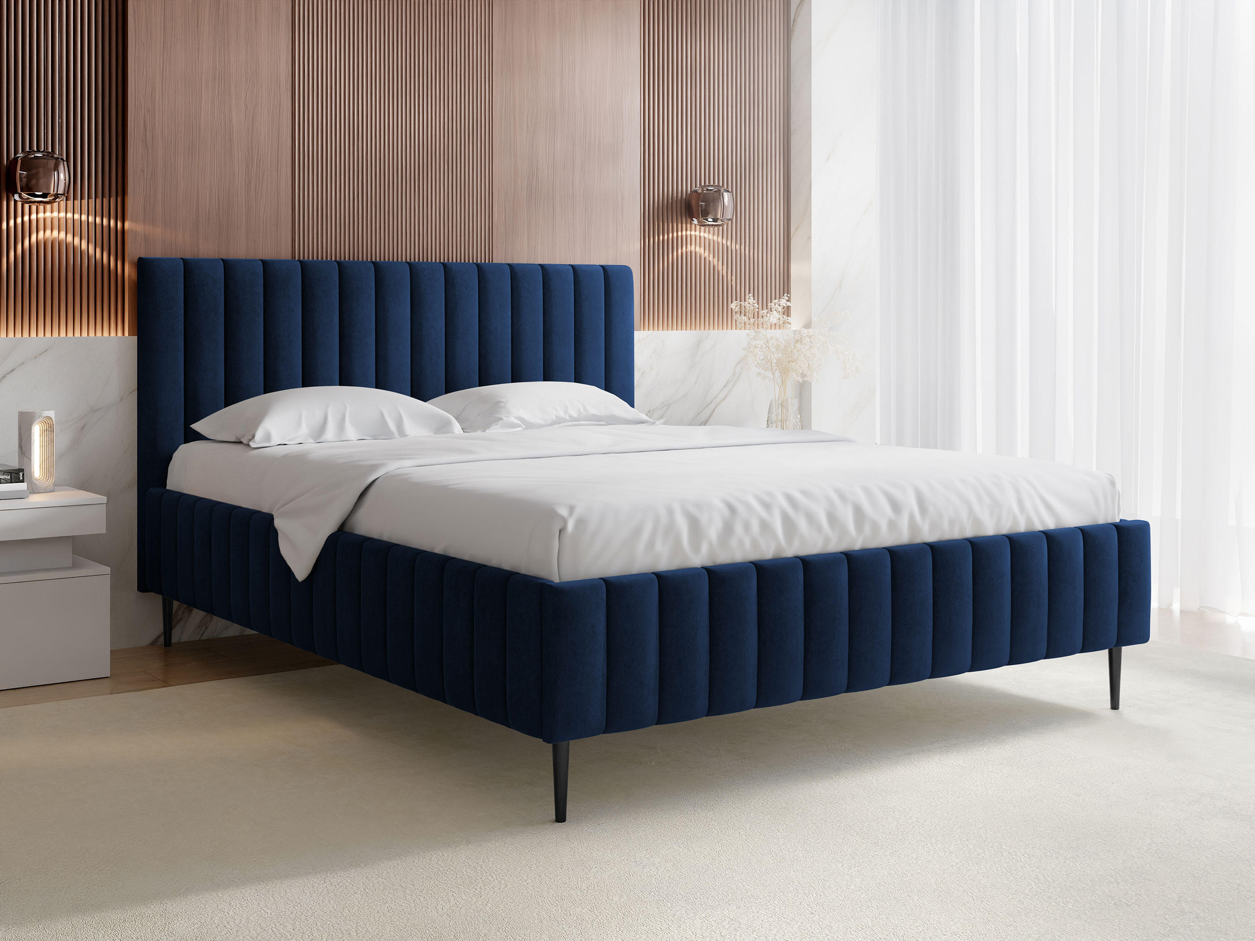 POLSTRBETT Lewezo Leg - Blau/Schwarz, Holzwerkstoff/Textil (180/200cm) - MIRJAN24
