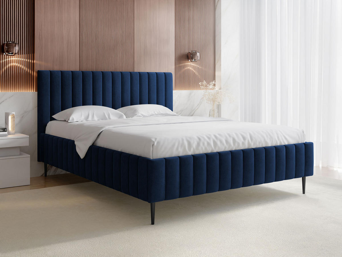 POLSTRBETT Lewezo Leg - Blau/Schwarz, Holzwerkstoff/Textil (180/200cm) - MIRJAN24