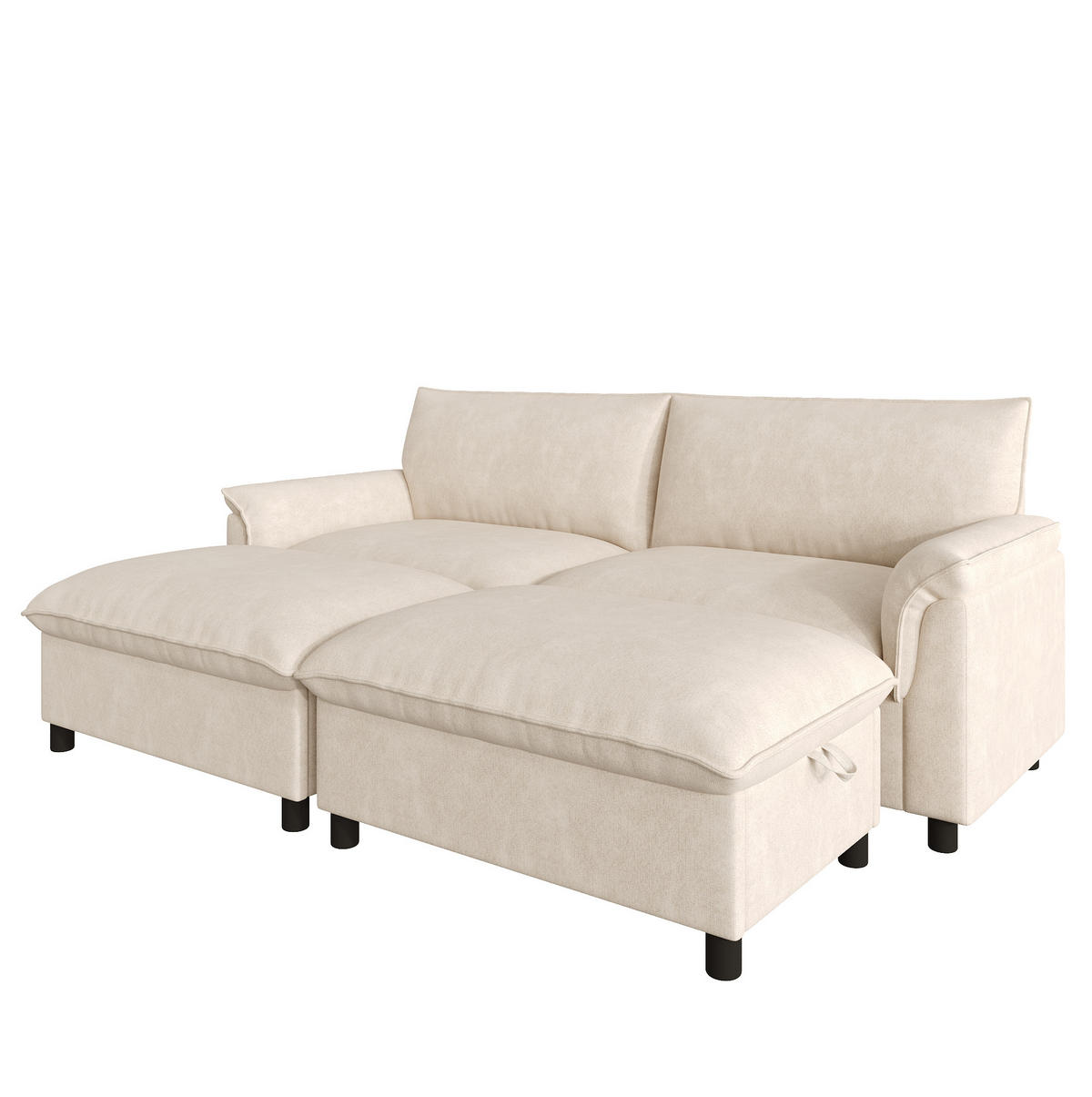 ECKSOFA 216/77/82 cm mit Schlaffunktion, beweglichem Fußhocker und Stauraum aus Chenille, Beige - Beige, Textil (216/77cm) - Redom