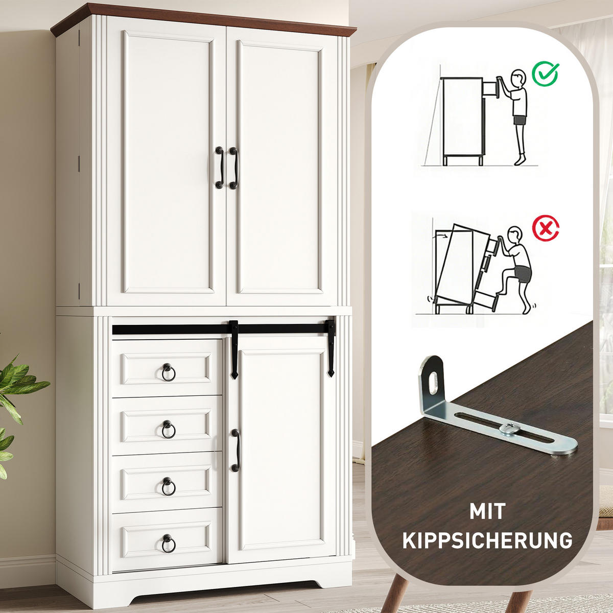 BUFFETSCHRANK Soft-Close Weiß 80/39.8/180 cm - Weiß, Holz (80/180/39.8cm) - PANGIVO