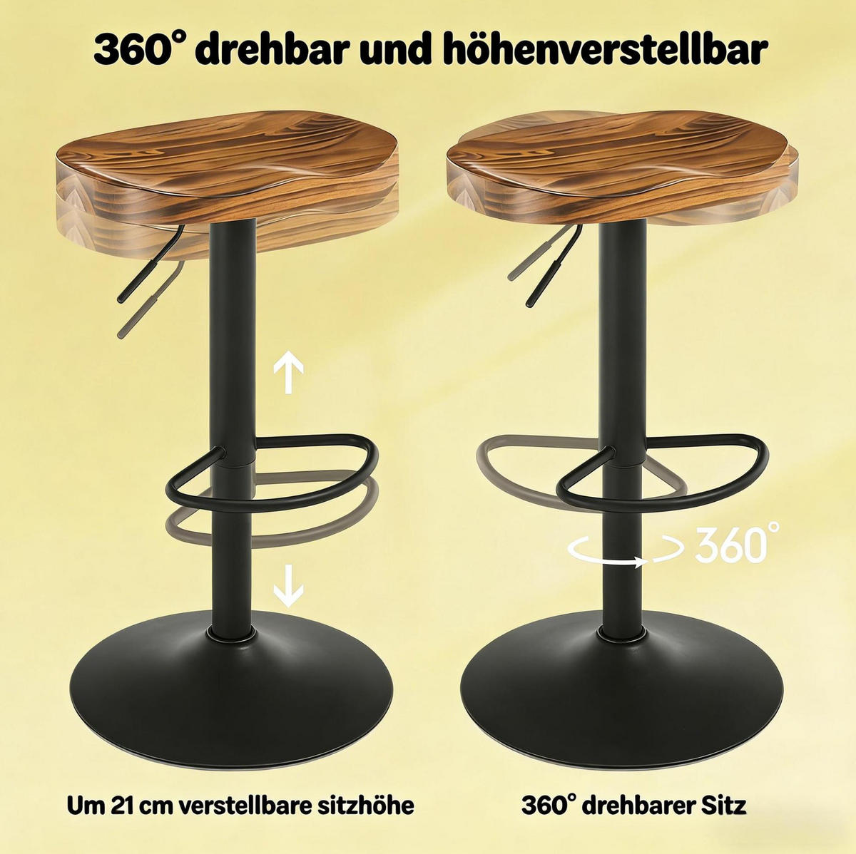 BARHOCKER höhenverstellbar und drehbar aus Kiefernholz in Braun - Braun, Metall (31.5/81/41.5cm) - MIVRAY