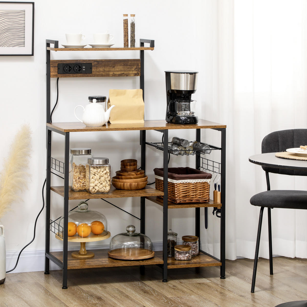 MIKROWELLENREGAL DE-11108 Integrierte Steckdosen Braun - Braun, Holzwerkstoff (42/130/90cm) - ComfortXL