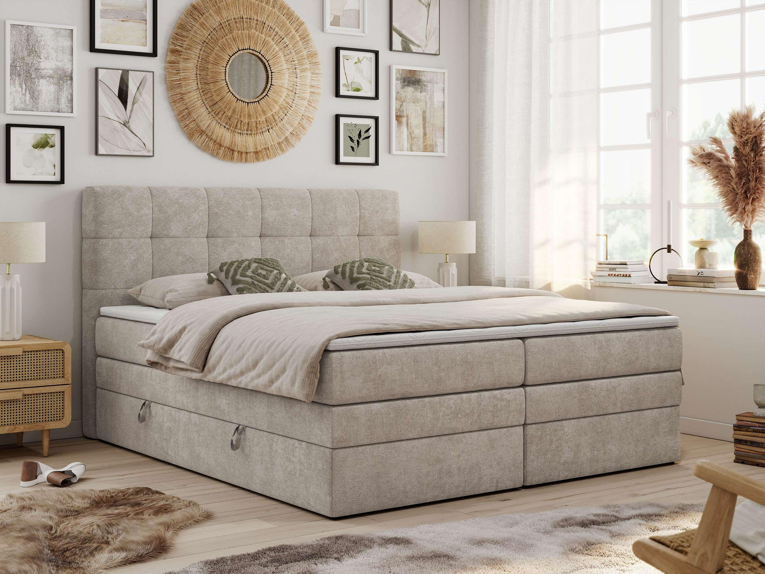 BOXSPRINGBETT LUKA KING 120/200 Beige Struktur - H3 - Beige, Holz/Textil (120/200cm) - MKS