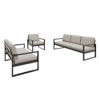 GARTENSET Madera für 6 Personen Balkonmöbel Aluminium Terassenmöbel Sitzbank, 4-tlg. Tisch schwarz, ecru - Ecru/Schwarz, Kunststoff/Metall - Margaret Hadas24