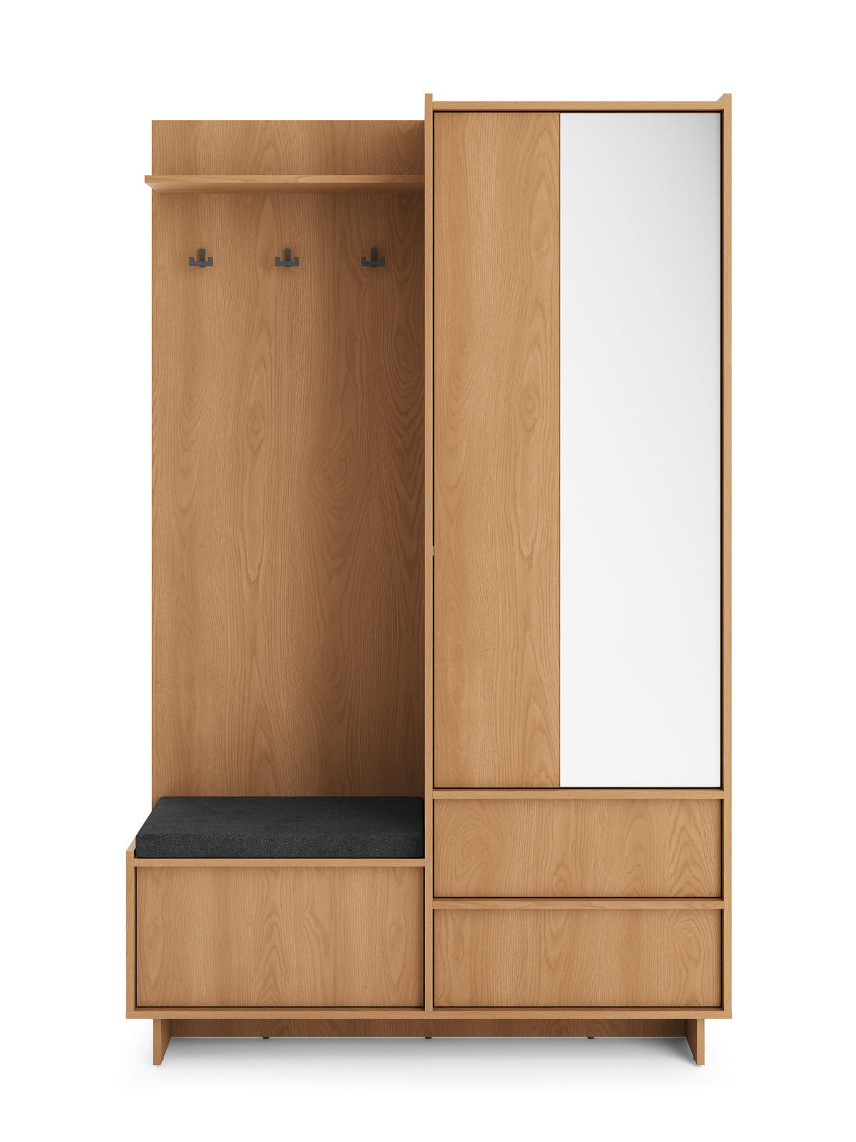 GARDEROBE SUNA 125 cm (Eiche Karamell, Spiegel, Sitzkissen, Push to Open) - Eichefarben, Holz/Holzwerkstoff (125/201/39cm) - Ravio