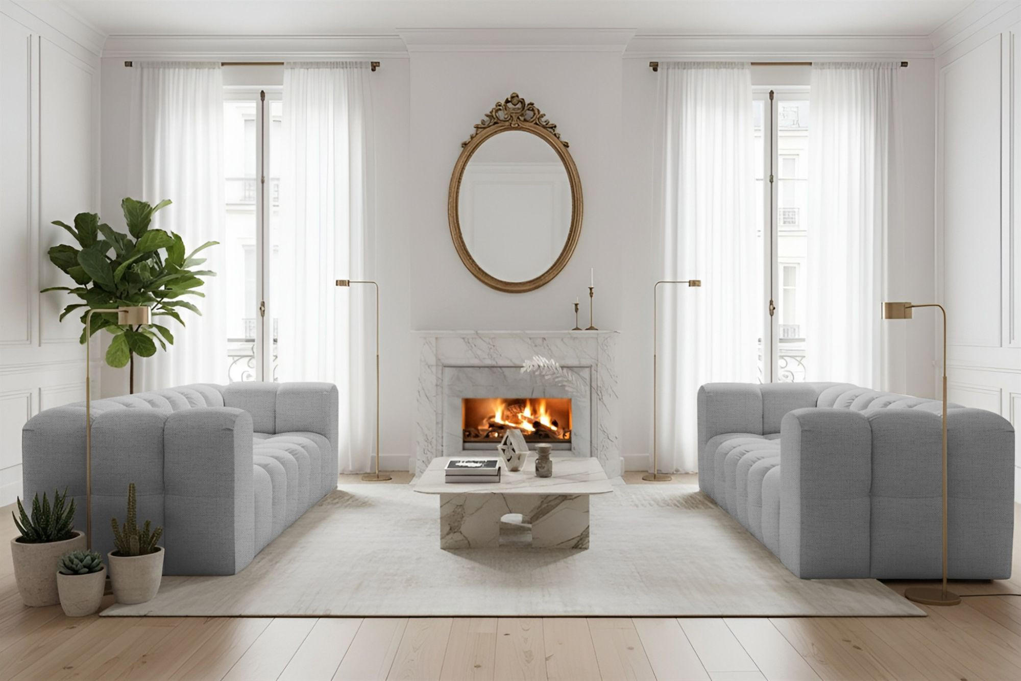 SOFASET Solvie 3-3 In Moly - Hellgrau, Holzwerkstoff/Textil (230/75/106cm) - Fun Möbel