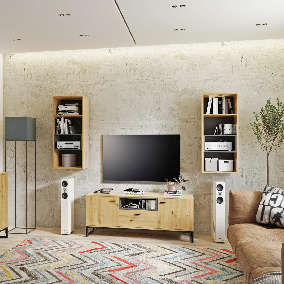 VITRINE OMAN mit 1 Tür, eiche Artisan+Schwarz - Schwarz/Eiche Artisan, Holzwerkstoff/Metall (90/130/40cm) - Beautysofa