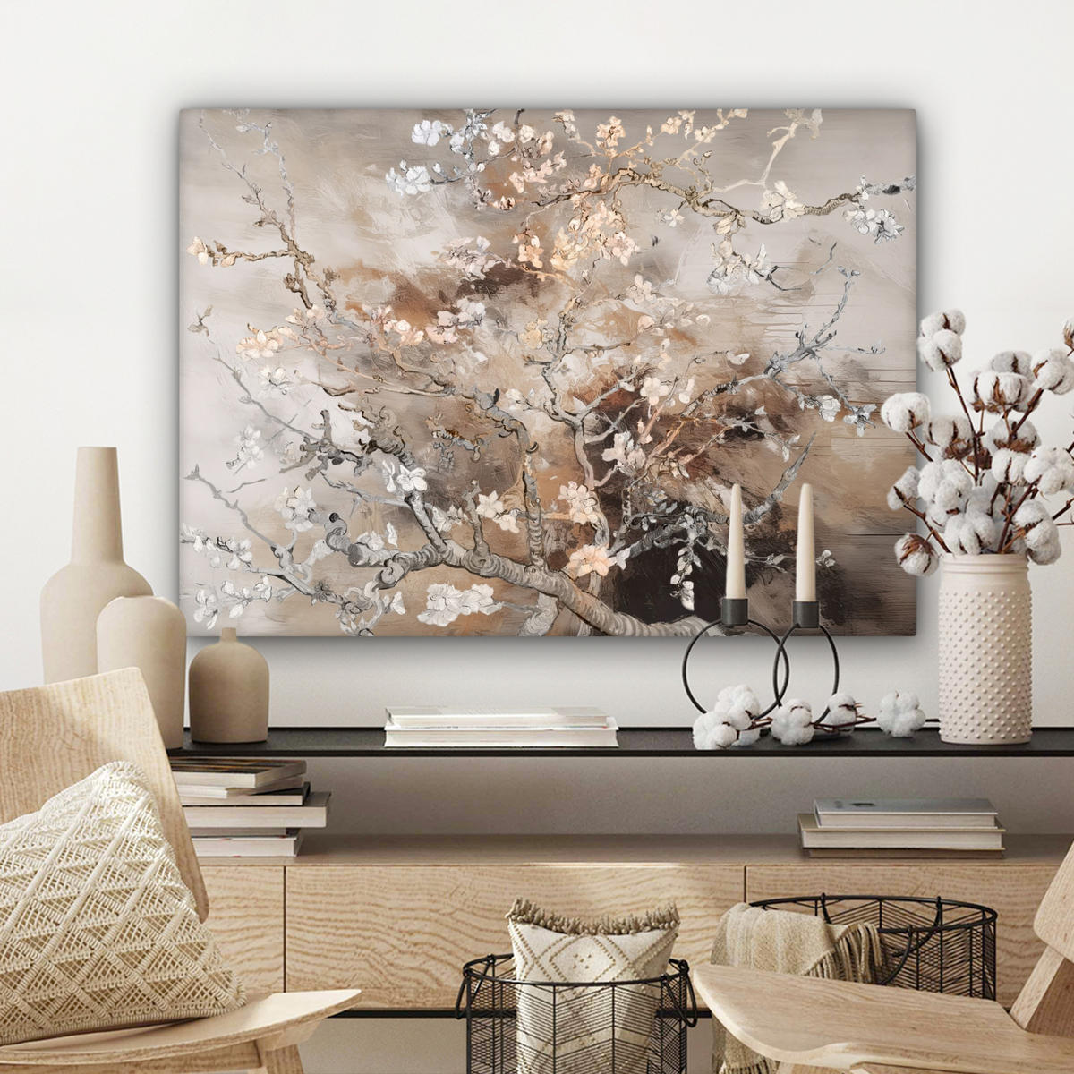 LEINWANDBILD Mandelblüte - Kunst - Van Gogh - Beige - Abstrakt Wandbilder 80x60 cm - Braun, Textil (80/60cm) - MuchoWow