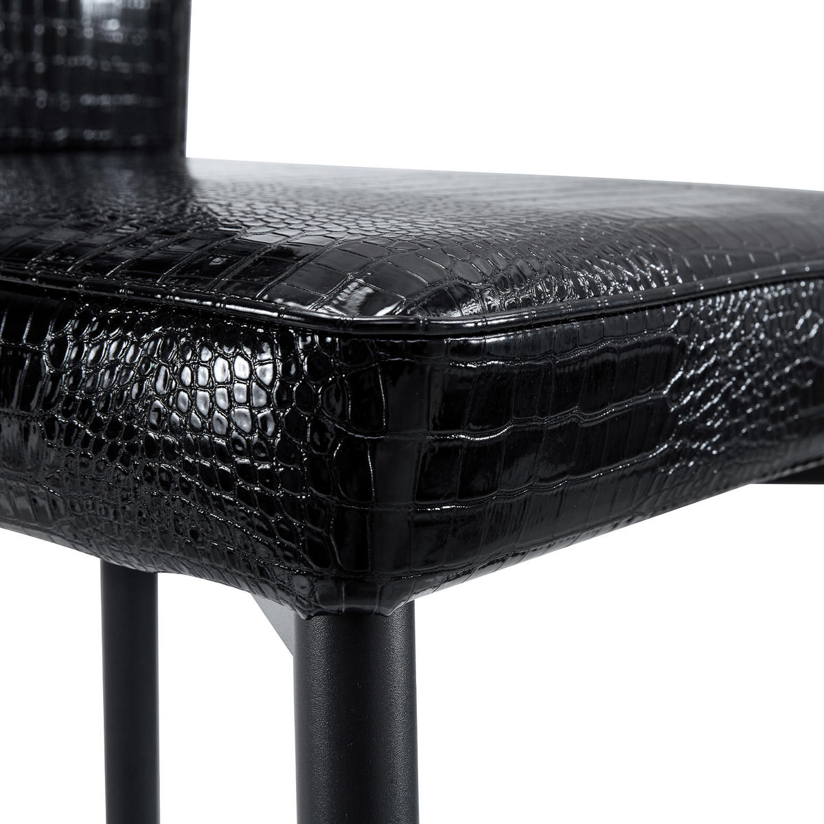 STUHL-SET DE-36773 4 Stück mit Krokodil-Prägung und Kristallknopf-Details Schwarz - Schwarz, Metall (42/101/61.5cm) - ComfortXL