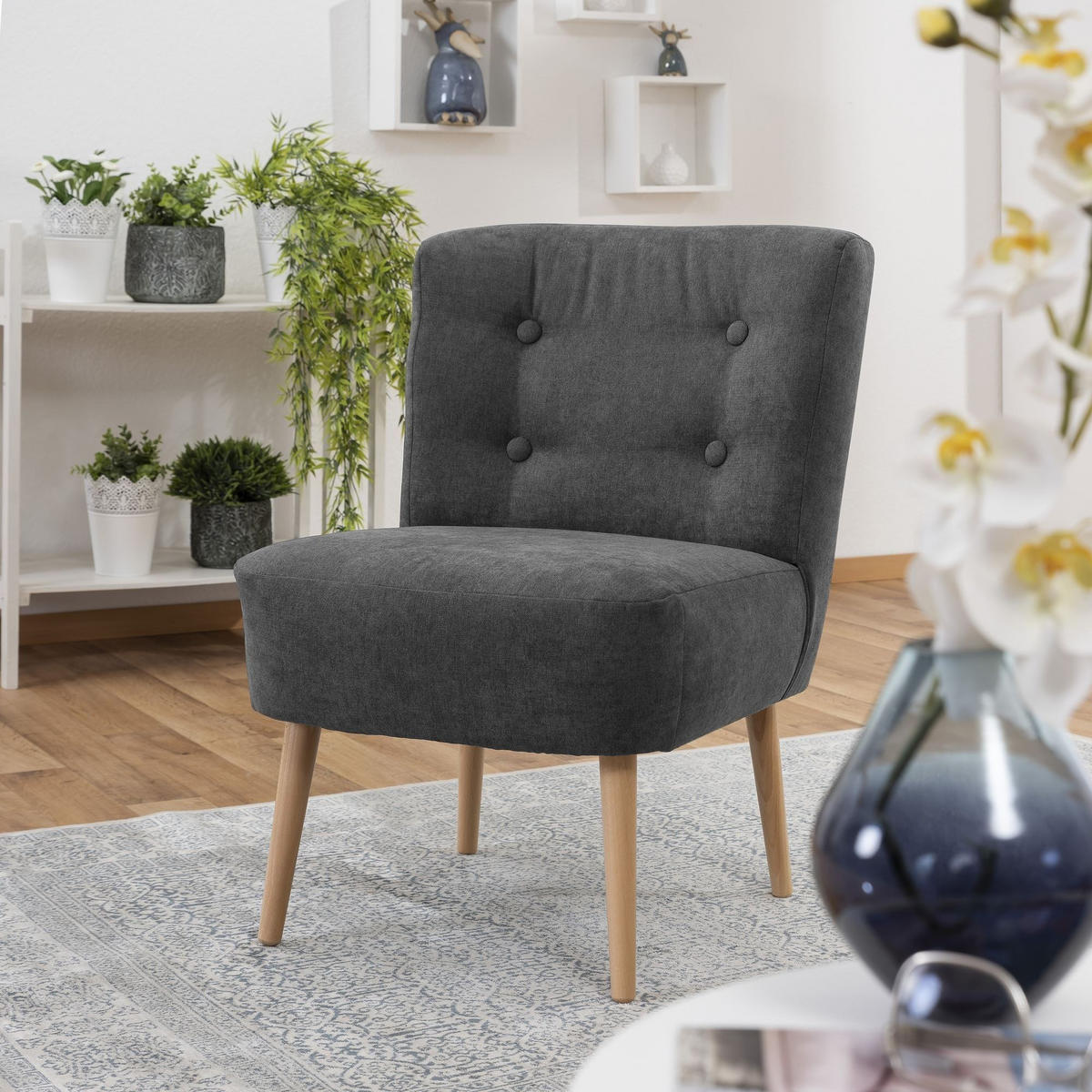 SESSEL Kamle Bezug Flachgewebe Buche natur / anthrazit - Anthrazit, Kunststoff (68/78/58cm) - 58aufmkessel