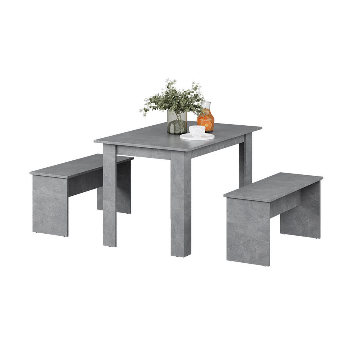 ESSTISCH SET Sentio Beton 112 x 73.6 cm mit 2 Bänken - Grau, Holzwerkstoff (112/73/73.6cm) - Vicco