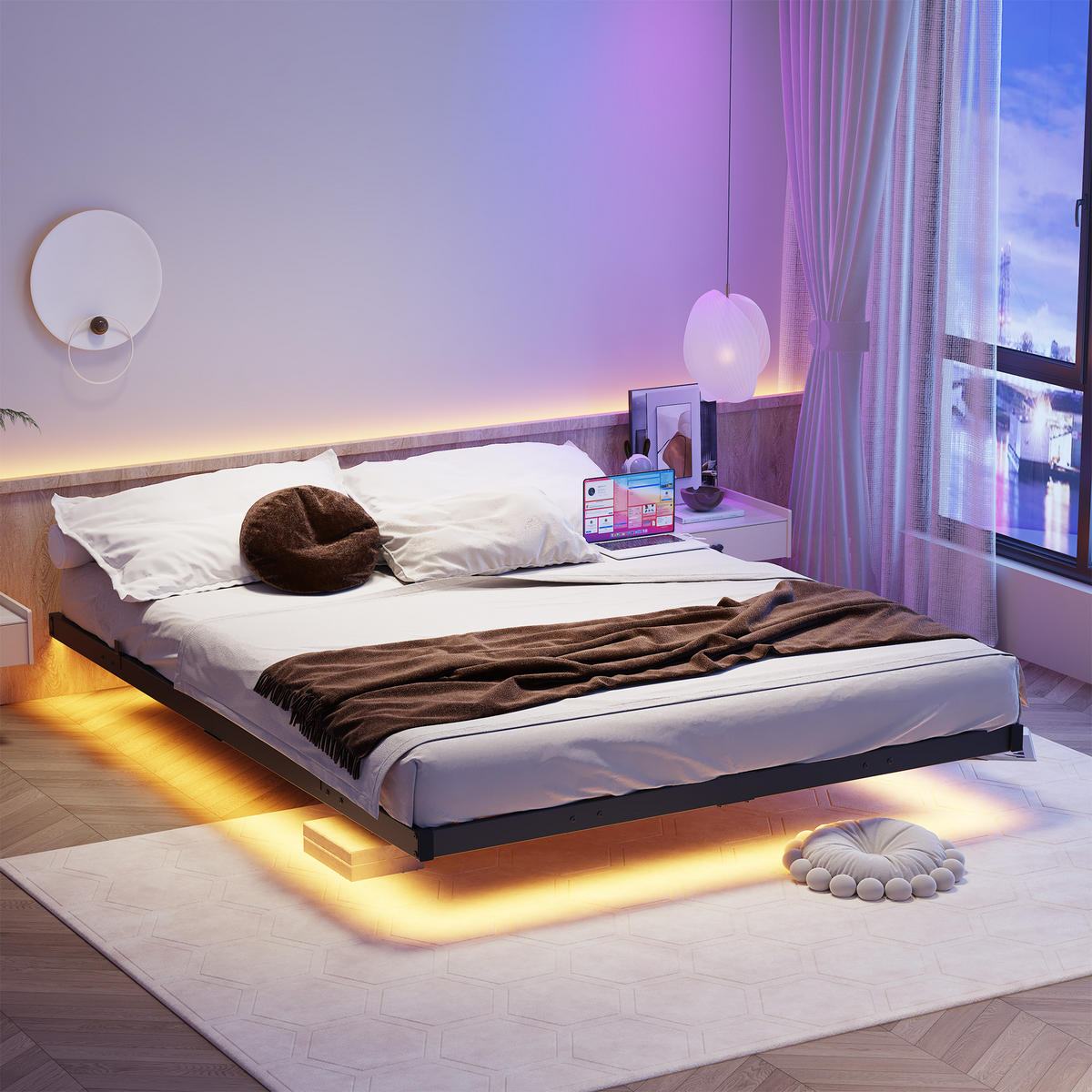 BETT mit LED und Ladestation 140x190 cm Metall Black - Schwarz, Metall (140/190cm) - Meubliv