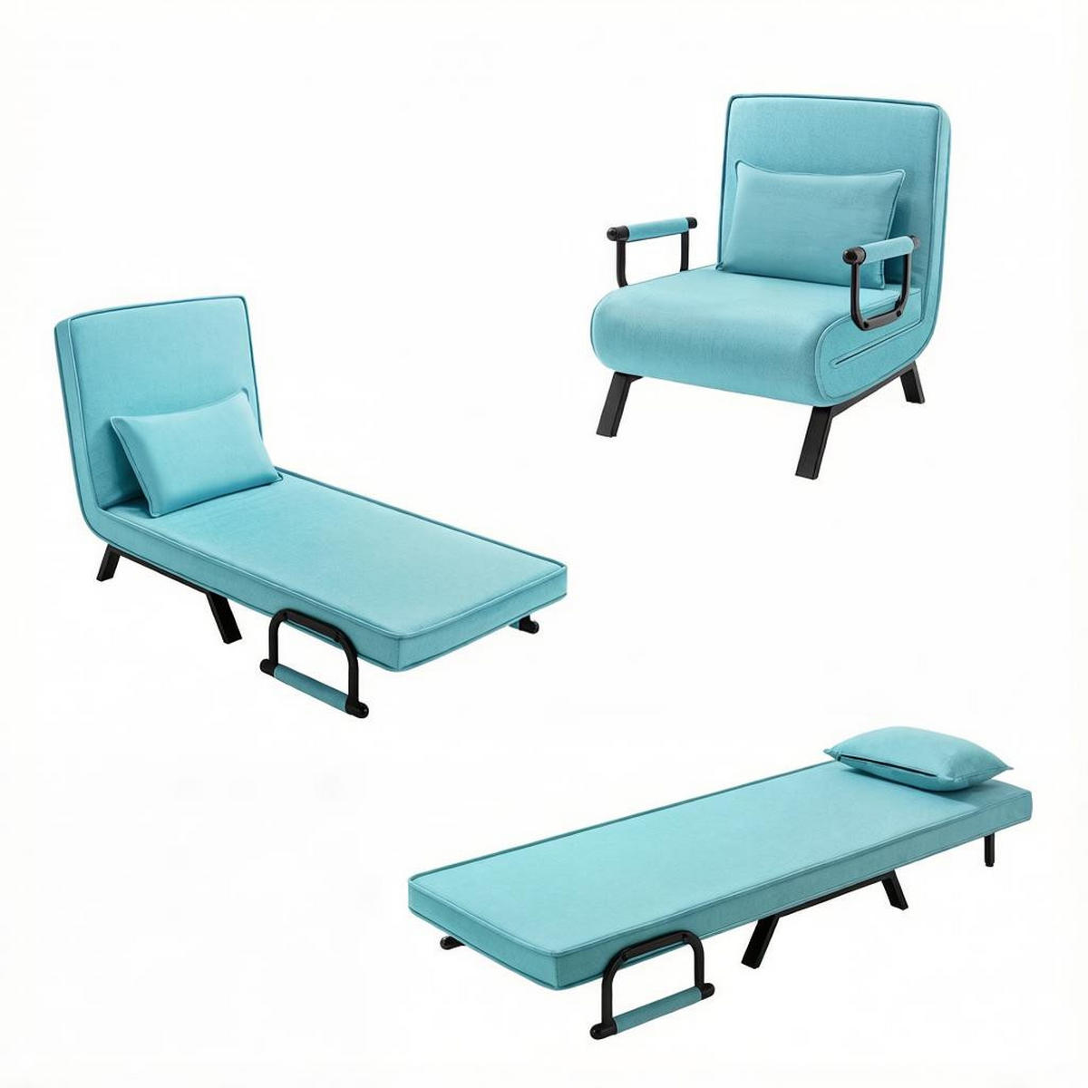 SCHLAFSESSEL 3-in-1 mit Bettfunktion, DE-42147, Hellblau - Blau, Metall (66.5/82/65cm) - ComfortXL