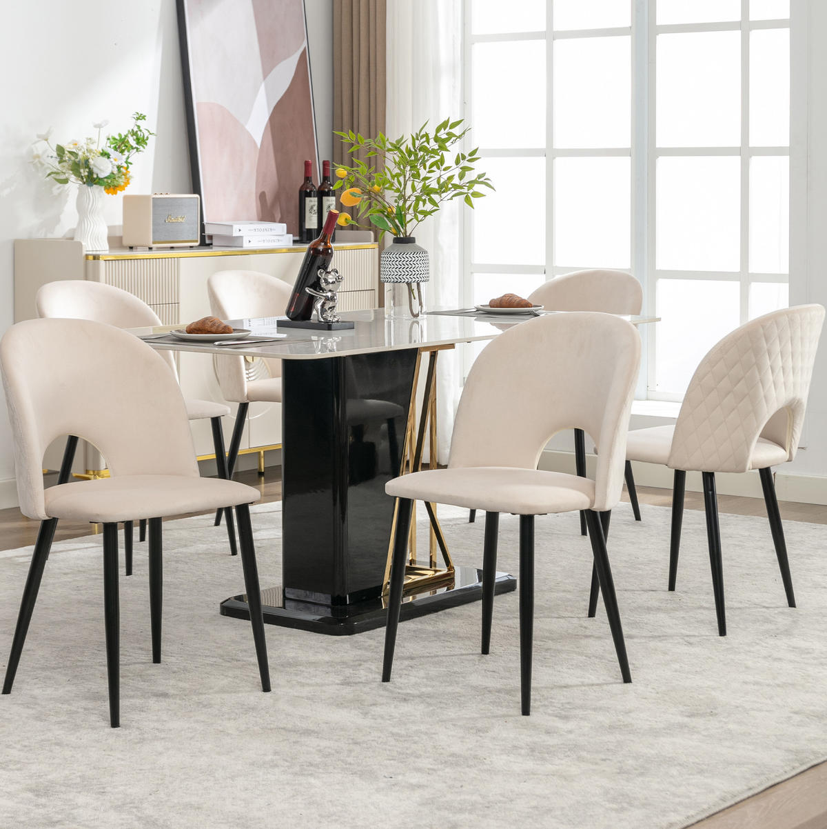 POLSTERSTUHL mit Rückenlehne Samt Beige - Beige, Metall (44/84/47.1cm) - Meubliv