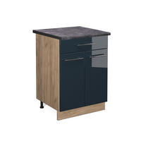 KÜCHENUNTERSCHRANK Fame-Line Dunkelblau Hochglanz 60 cm AP Anthrazit - Honigeiche/Eiche Wotan, Holzwerkstoff (60/82/60cm) - Vicco