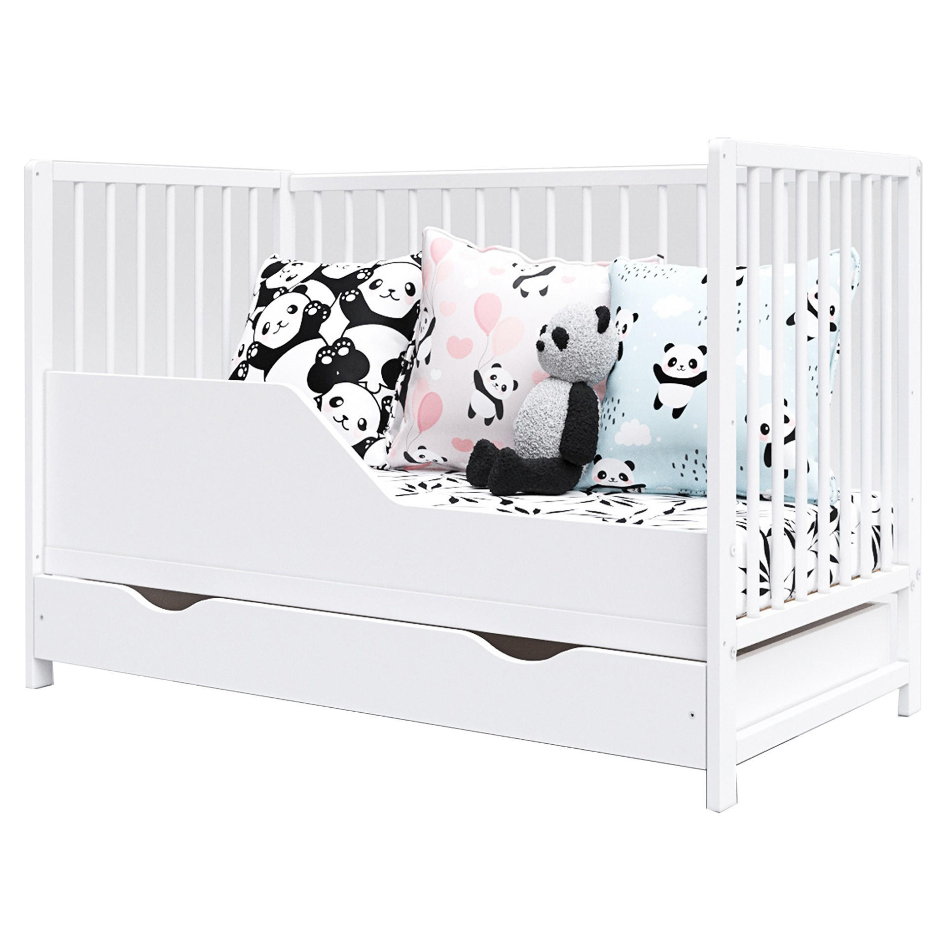 BABYBETT Anna, Mitwachsendes, mit Schublade Weiß - Weiß, Holz (60/120cm) - Premiers Moments