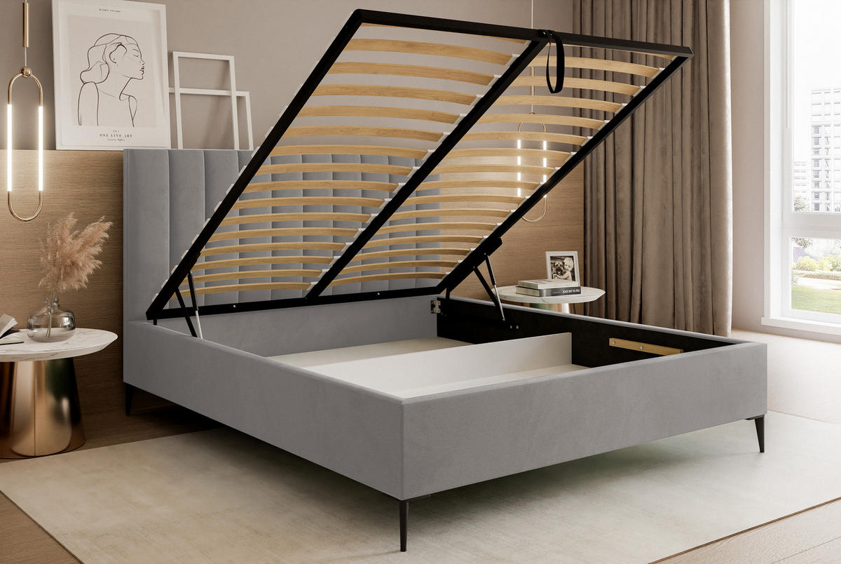 POLSTERBETT Mona SLIM III Polsterbett für Ihr Schlafzimmer in VELUTTO Stoff, 200x200 cm Grau - Schwarz/Grau, Holzwerkstoff/Kunststoff (200/200cm) - DomoHome