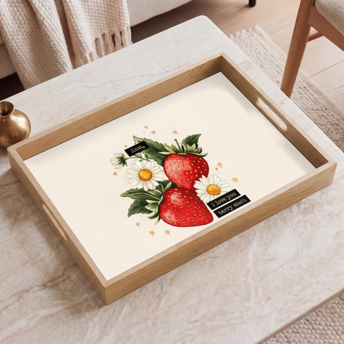 TABLETT - Erdbeeren - Gänseblümchen - Zitat - Sterne - 50x35 cm - Multicolor, Holz (50/5/5cm) - OnlyWow
