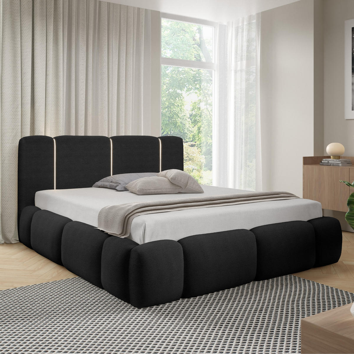 POLSTERBETT mit Stauraum und LED-Beleuchtung 140x200 cm in Schwarz - Schwarz, Metall (140/200cm) - Home Collective