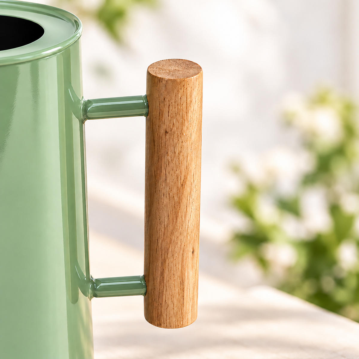 GIESSKANNE Salbei Metall Holzgriff 1 l - Grün, Holz/Metall (11/17.5/27cm) - Relaxdays