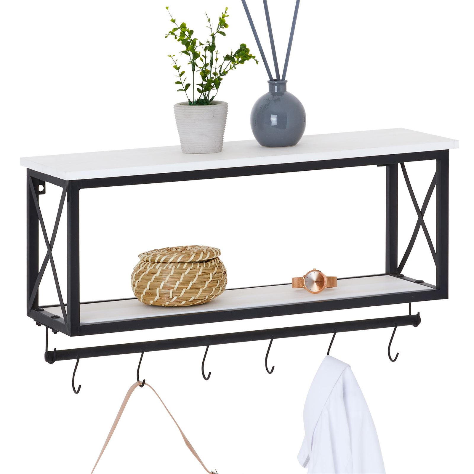 CARO-Möbel Wandgarderobe Weiß, Schwarz 62x35x20 cm
