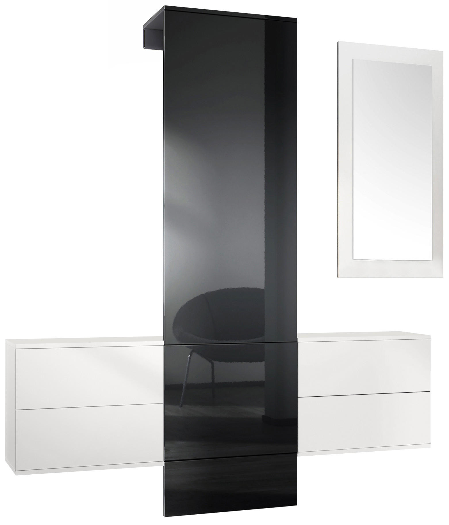 Vladon Garderobe Schwarz Hochglanz 157x193x35 cm