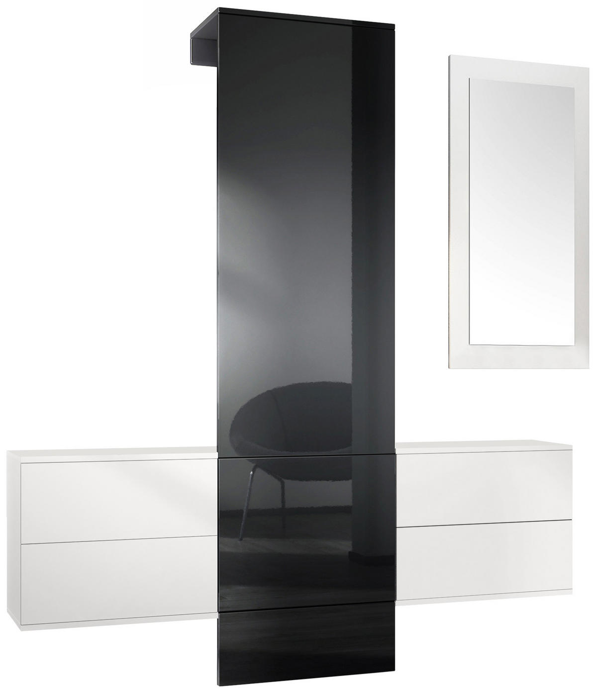 GARDEROBE Carlton Paneel in Schwarz Hochglanz - Schwarz Hochglanz, Holzwerkstoff (157/193/35cm) - Vladon