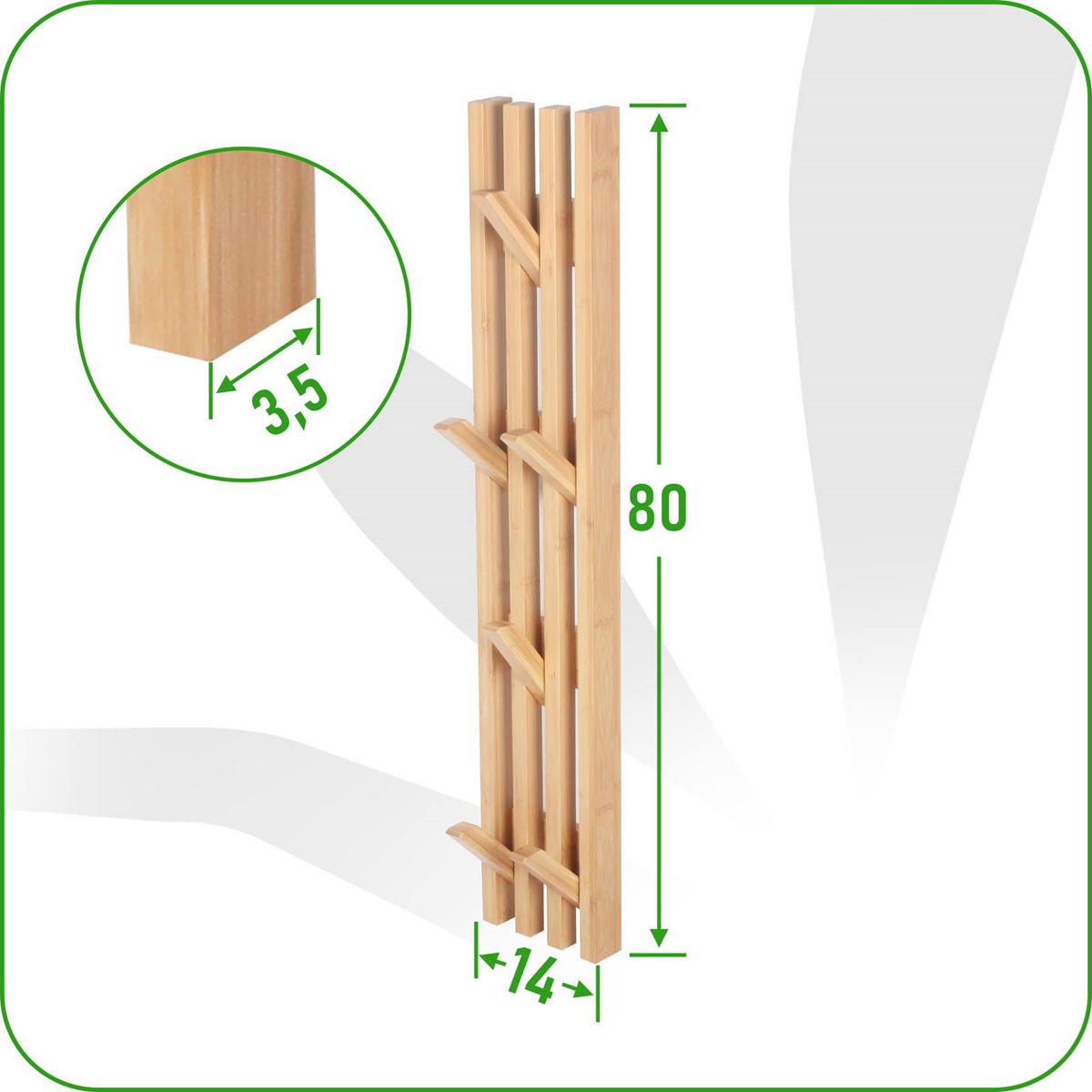 WANDGARDEROBE Bambus Naturfarben 6 Haken 80x14x3,5 cm - Naturfarben, Holz (14/80/3.5cm) - Begryf
