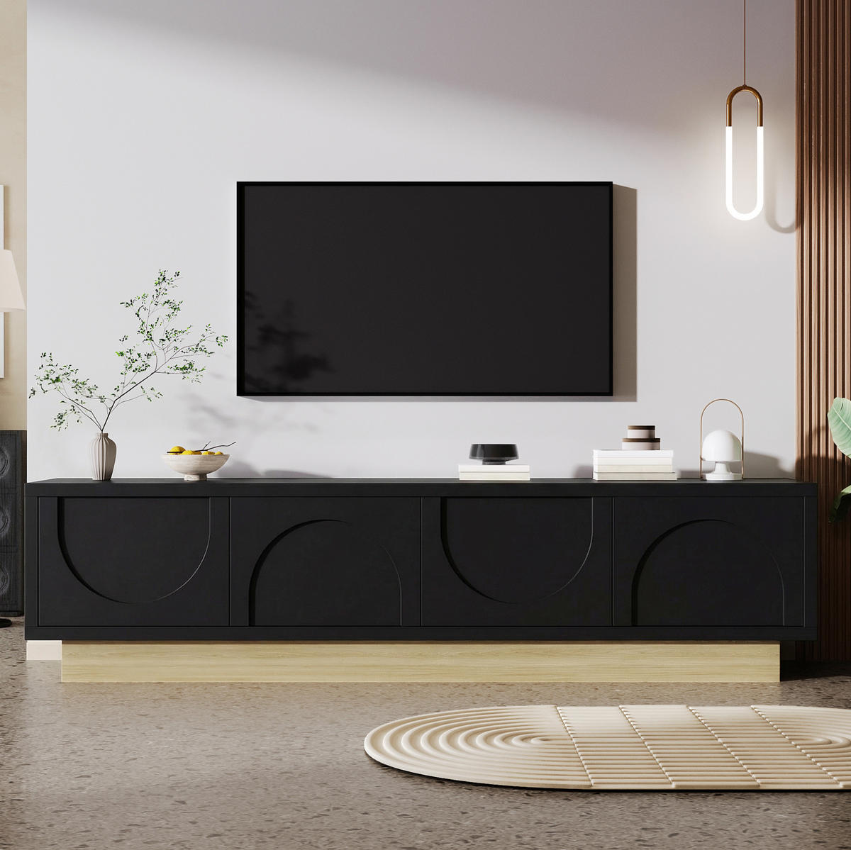 TV-LOWBOARD 175/40/41,5 cm schwarz aus MDF mit Push-to-Open - Schwarz, Holzwerkstoff (40/41.5/175cm) - OKWISH