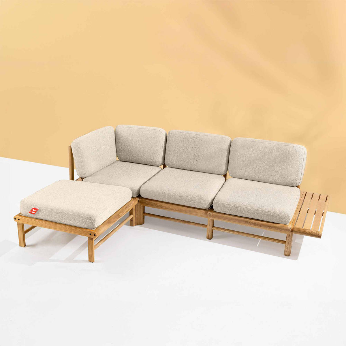 LOUNGESOFA ATREDA links - Creme, Holz/Textil (245/74/150cm) - KONSIMO®
