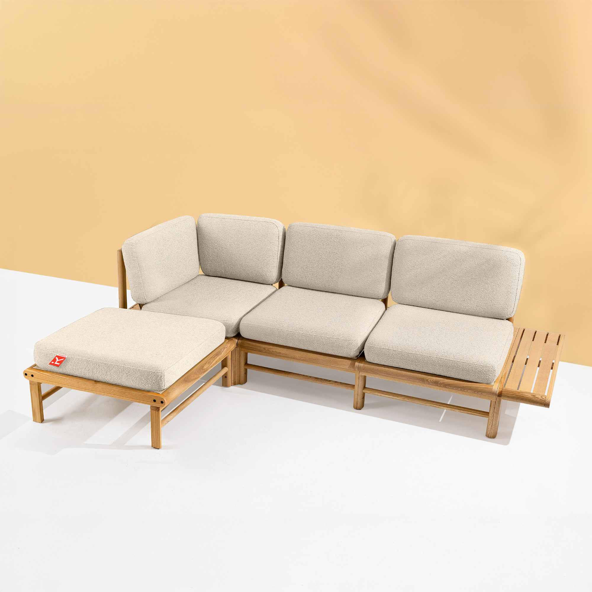 Thumbnail - Konsimo® Loungesofa, Creme, Holz, Textil, 245x74x150 cm, Loungemöbel, Gartensofas