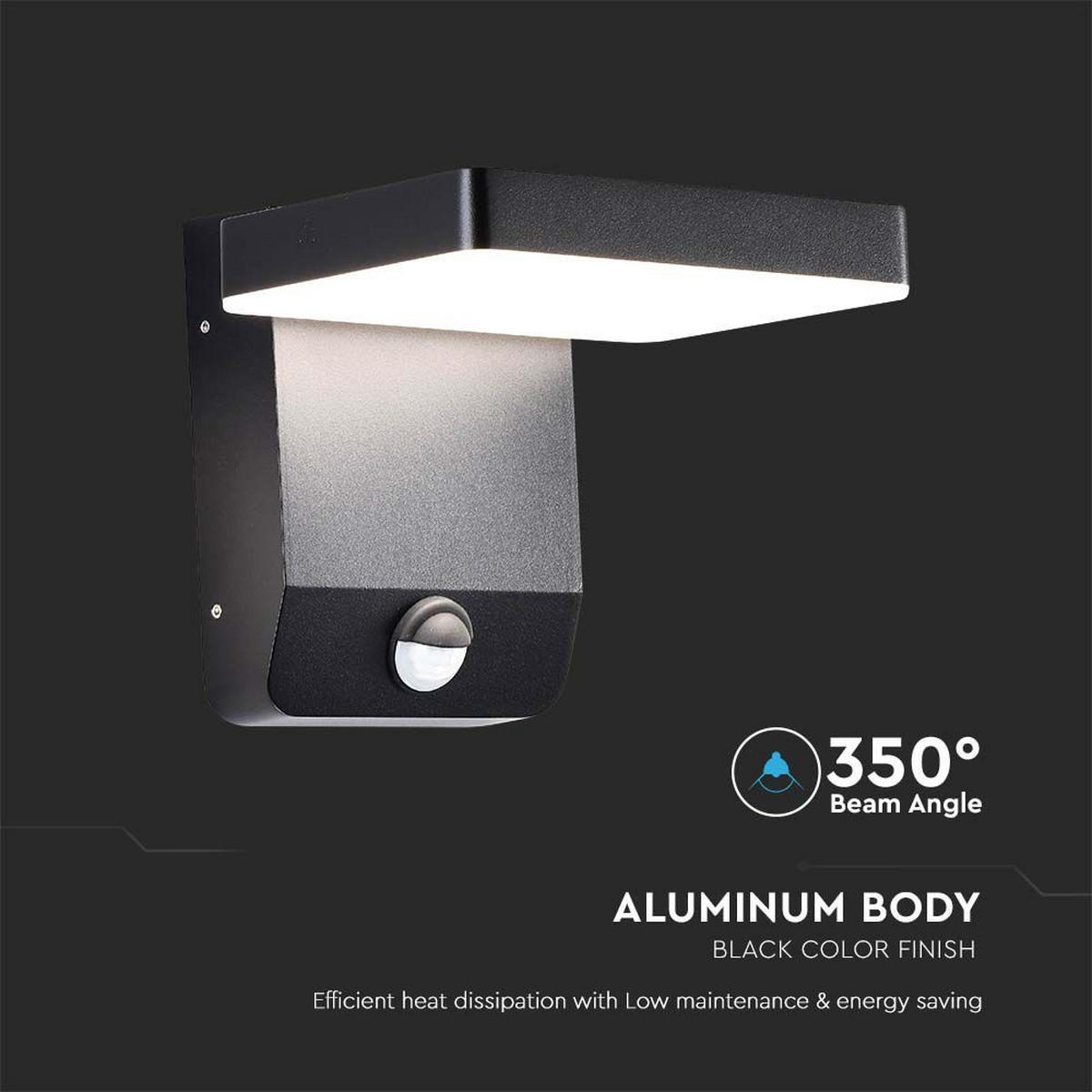 AUSSEN-WANDLEUCHTE VT-11020S LED Aluminium Schwarz Sensor - Schwarz, Metall (17/17.8/16cm)