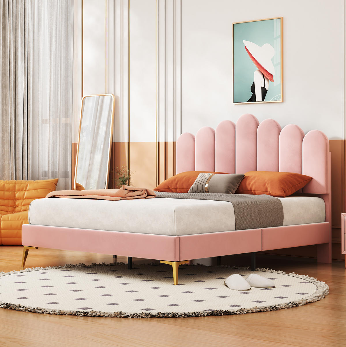 POLSTERBETT mit verstellbarem Kopfteil 140x200 cm Samt Pink - Pink, Metall (140/200cm) - Meubliv