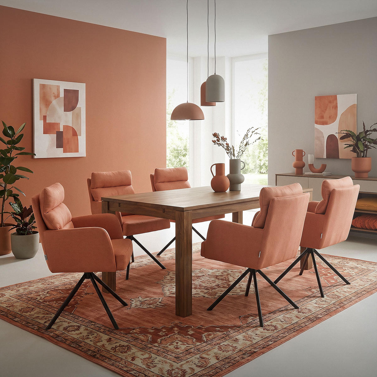 ESSZIMMERSTUHL drehbar Orange Stoffbezug - Schwarz/Orange, Textil/Metall (64.5/93/64cm) - ML-DESIGN