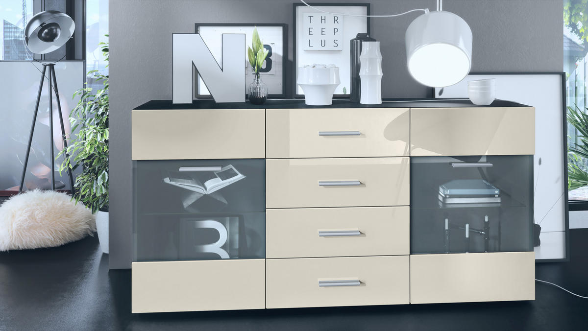 SIDEBOARD Carlos Creme Hochglanz - Creme, Holzwerkstoff (139/72/35cm) - Vladon