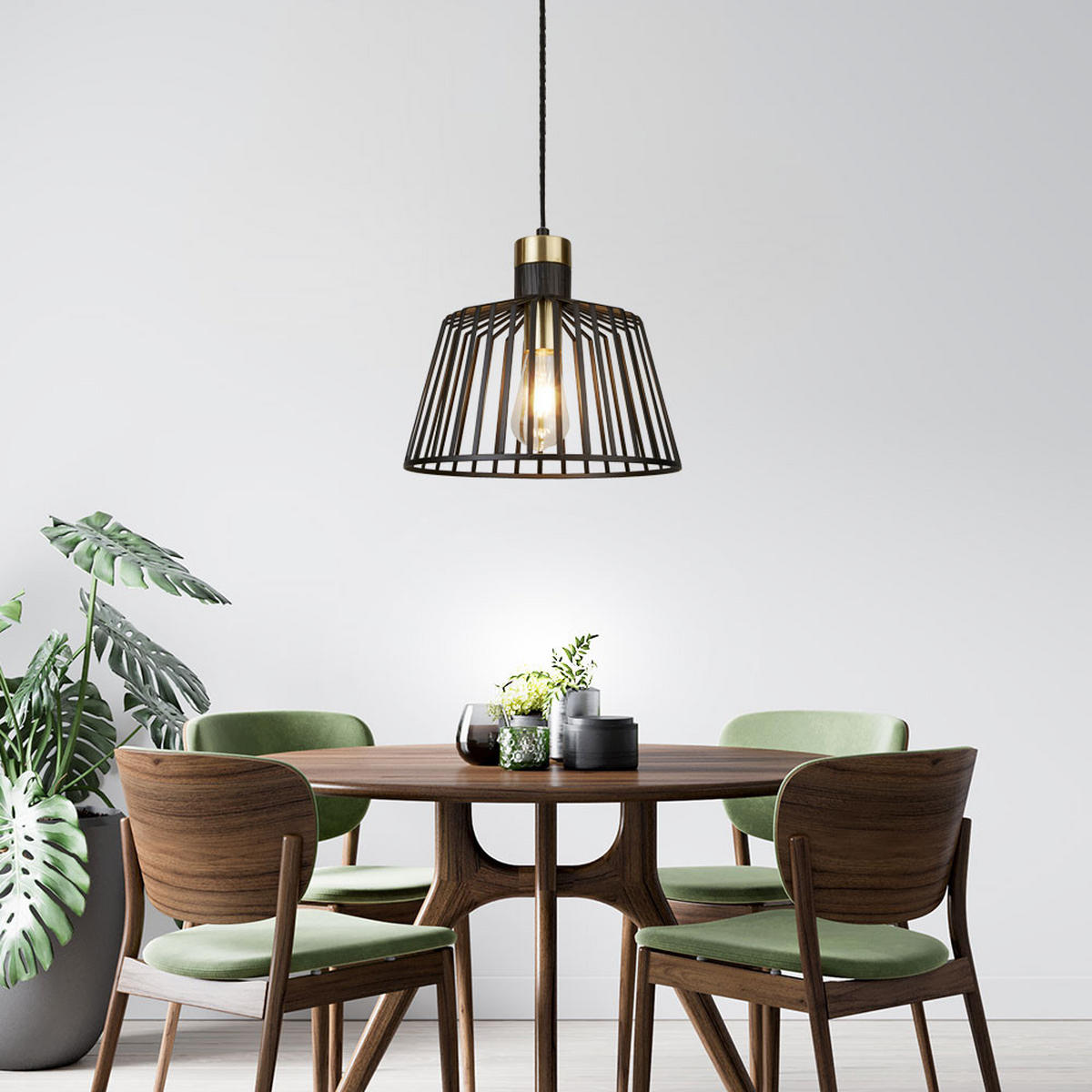 PENDELLEUCHTE Käfig Design Schwarz Gold - Schwarz, Metall (30/30/154cm) - SearchLight