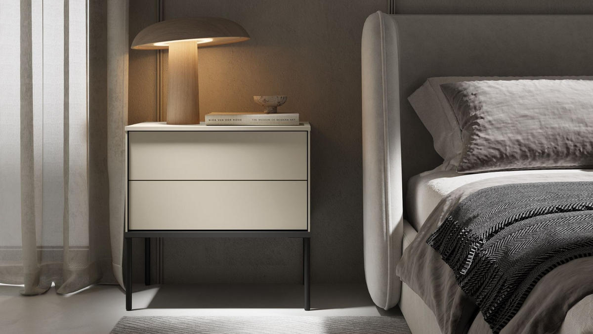 NACHTTISCH Bellezo Creme 56 cm - Creme/Schwarz, Holzwerkstoff (55.3/55/40.3cm) - Selsey