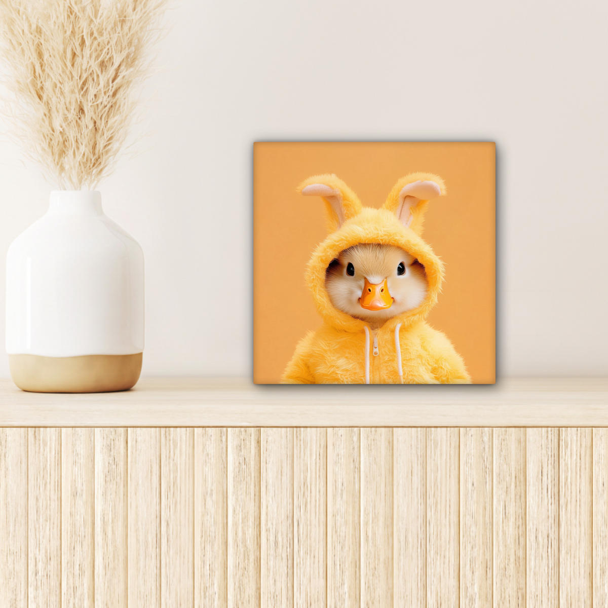 LEINWANDBILD Osterhase - Kostüm - Ente Deko Wohnzimmer 20x20 cm - Gelb, Textil (20/20cm) - MuchoWow