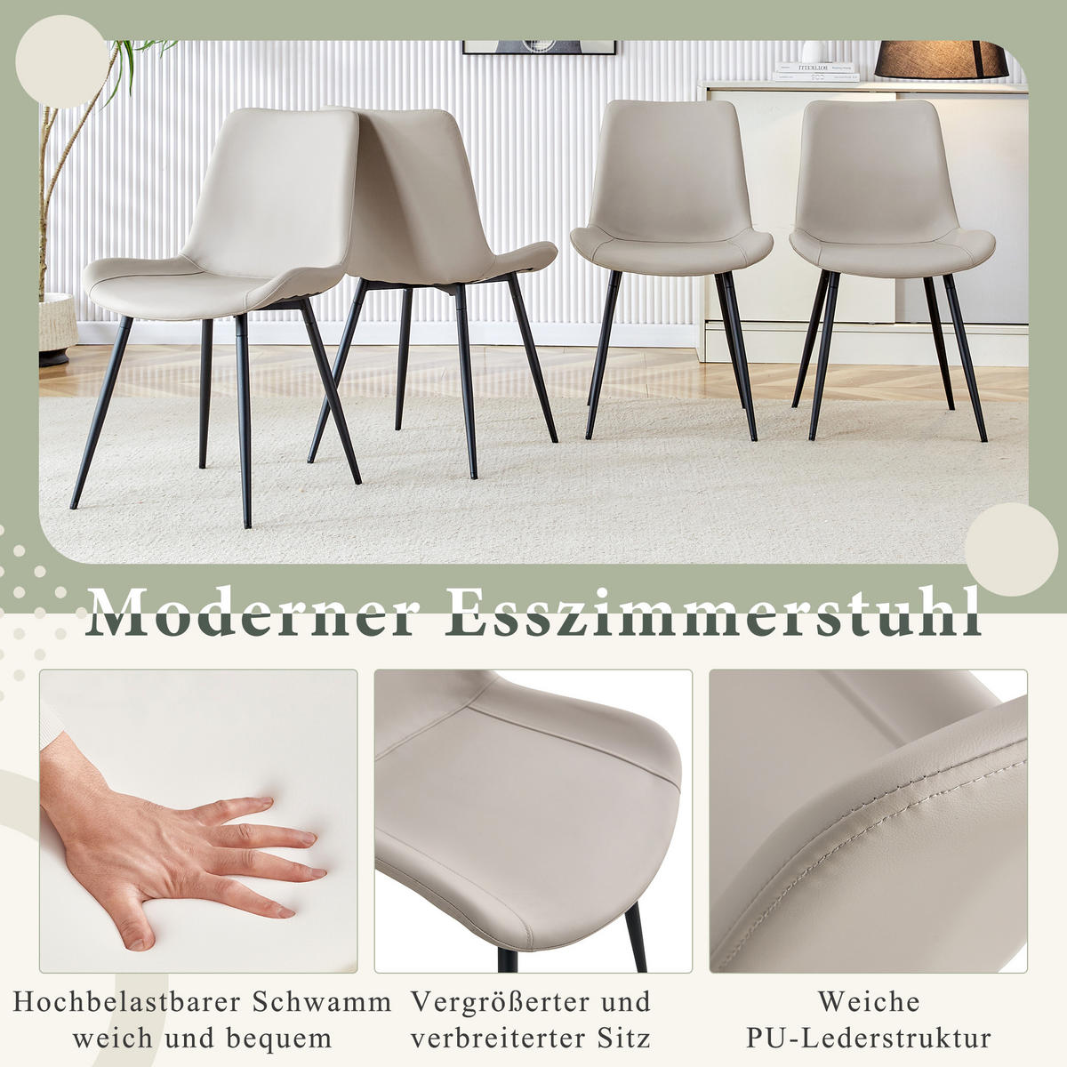 STUHL-SET DE-36498 4 Stück mit Kunstlederbezug Warmgrau - Grau, Metall (47/83/50cm) - ComfortXL